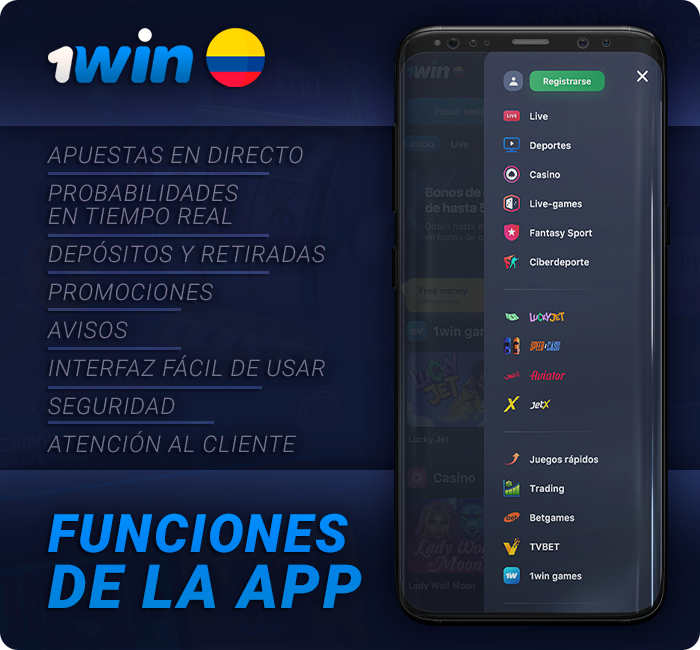 Características de la app 1win