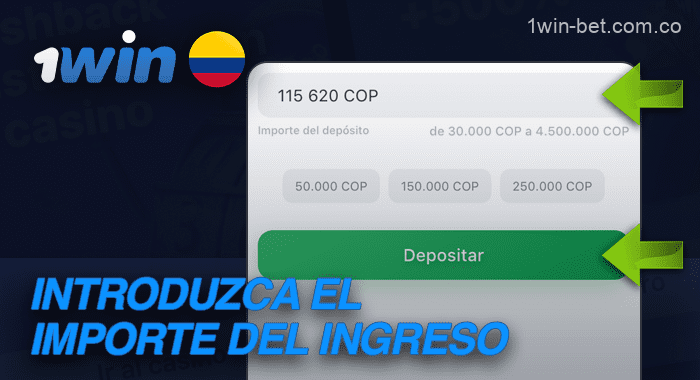 Introduzca el importe que desea recargar en su cuenta 1win