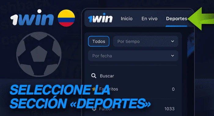 Seleccione la sección «Deportes» en el menú superior de la página web de 1win