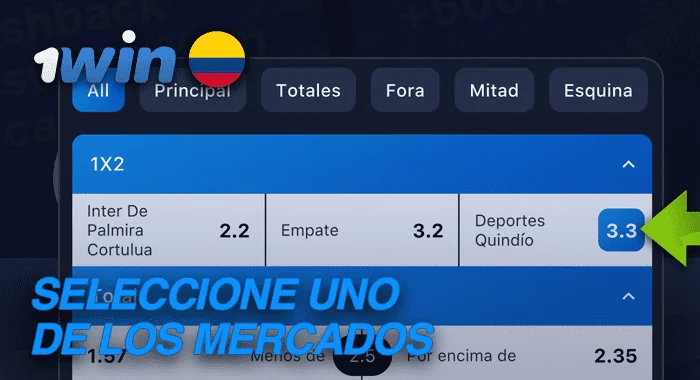 Seleccione uno de los mercados para apostar en 1win