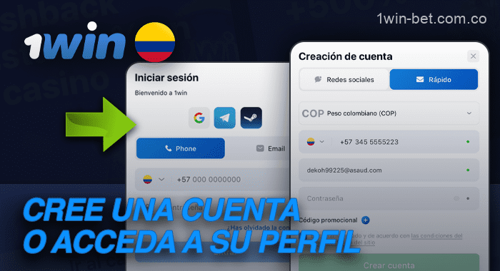 Iniciar sesión o crear una cuenta personal en 1win