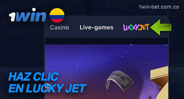 Haz clic en Lucky Jet en el menú superior de 1win y abre el juego