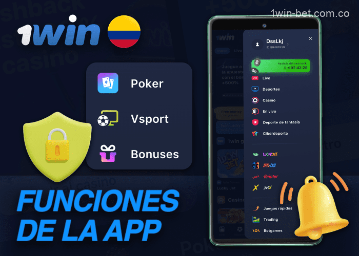 Funciones disponibles de la aplicación móvil de apuestas 1win