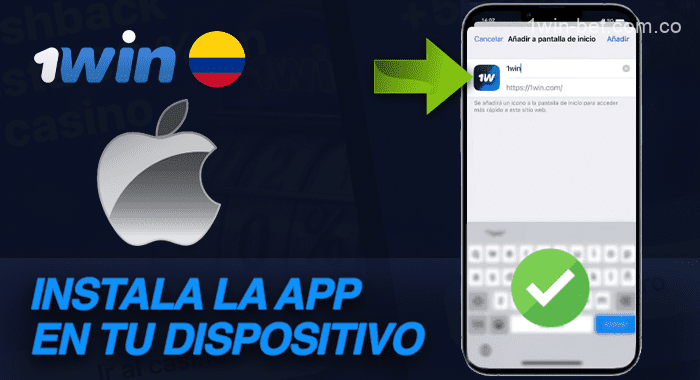 Pulsa el botón para instalar y espera a que la app 1win se descargue