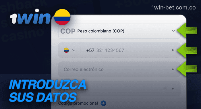 Introduzca sus datos al registrarse en 1Win