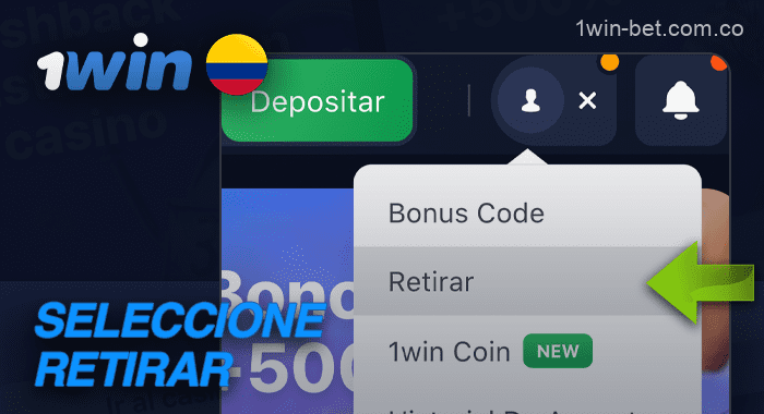 Seleccione Retirada de la cuenta 1win